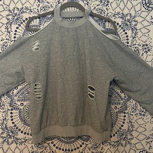 Small gray openback off shoulder cut out crewneck